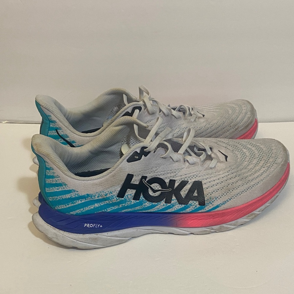 Hoka Men’s Size 14D Gray, blue, pink and Teal Athletic Shoes